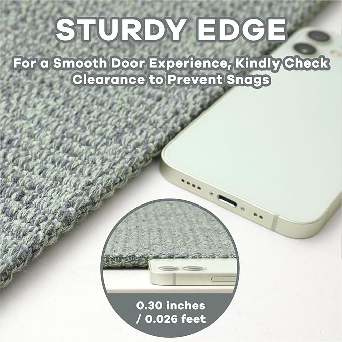 EARTHALL Washable Area Rugs 5x7 Ft Non Slip Living Room Rugs Cotton Rubber Backed Dining Room Rug Braided Bedroom Rugs Indoor Outdoor Floor Carpet for Living Room, Bedroom, Dining Room, Green/Grey