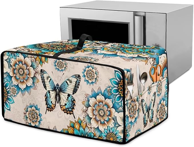 Toaster Oven Dust Cover for Countertop Convection Ovens, Dustproof Smart Kitchen Appliance Cover Modern Design Kitchen Decor, S, 14.5 x 18.5 x 9 Inches, Boho Butterfly Floral