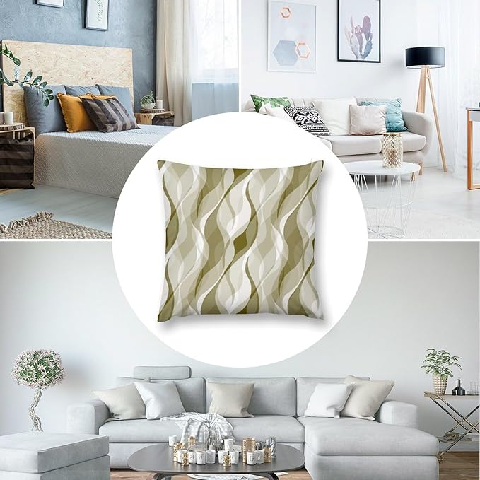 Light Green Throw Pillow Covers Abstract Ombre Light Green and Grey Striped Decorations for Bedroom Living Room Farmhouse Sofa Pillows Bed Couch 22x22 Inch