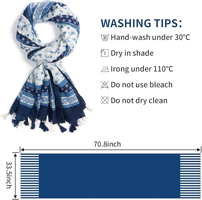 Scarf for Women Lightweight Soft Floral Leopard Printed Scarves Fall Winter Fashion Shawl Wrap with Fringe