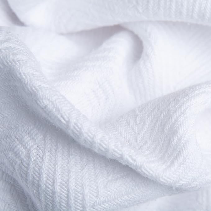 Sticky Toffee Cotton Throw Blanket 60x50 in – Woven Lightweight White Blanket for Couch or Bed, Soft Herringbone Weave, Boho Farmhouse Style