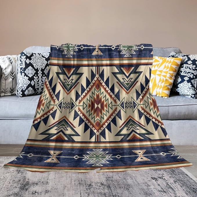 Native Throw Blanket, Southwest Tribal Aztec Pattern Vintage Abstract Ethnic Geometric Print Couch Sofa Bed Plush Throw Blanket 50"x60"