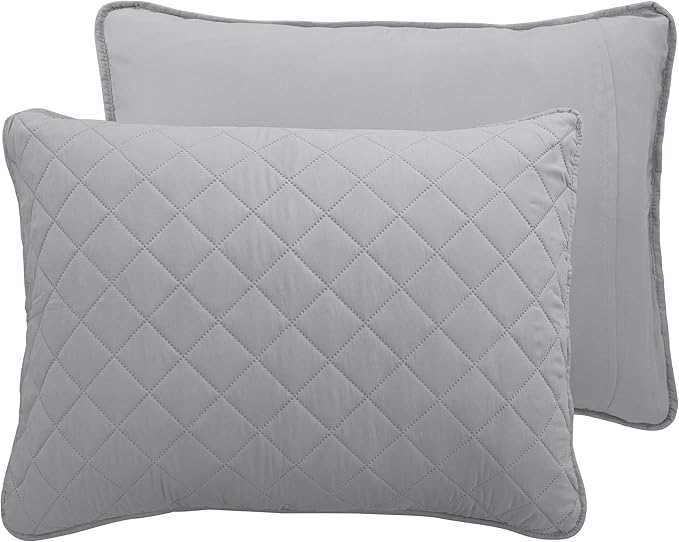 Easy-Going Queen Plus Size Reversible Quilt Set with 1 Quilt and 2 Pillow Shams, Soft Bed Quilt Cover, Water Resistant Lightweight Microfiber Bedspread, Stain Resistant, Light Gray/Ivory