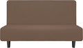 Easy-Going Stretch Futon Slipcover Armless Futon Bed Cover Furniture Protector Without Armrests with Elastic Bottom for Kids, Soft Jacquard Fabric Small Checks (Medium, Brown)