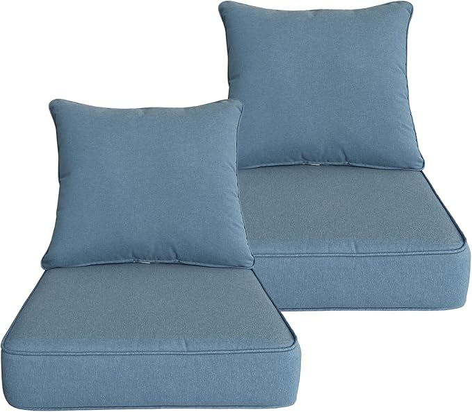 COZYVIDA Outdoor/Indoor 24x24 inch Deep Seat Patio Cushions Set of 2 Resilient Foam Filling Water Repellent Stain-Resistant UV Resistant Weather Resistant Patio Cushions Beige