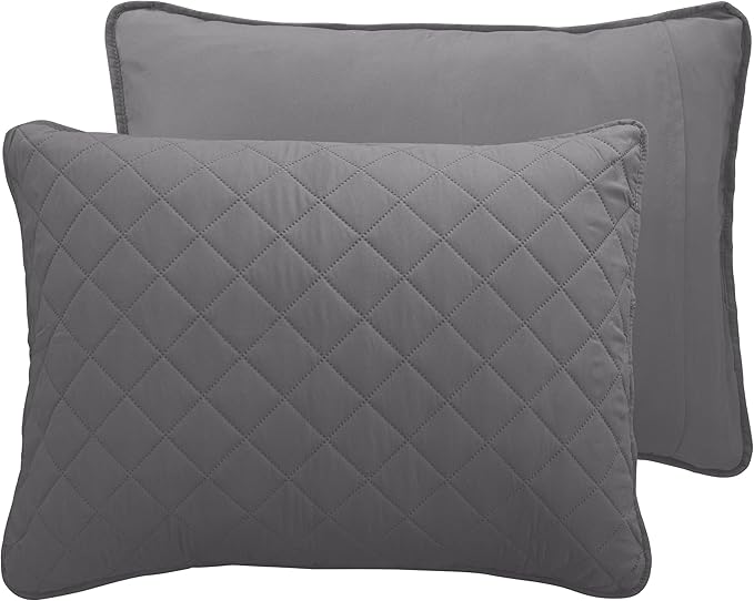 Easy-Going King Size Reversible Quilt Set with 1 Quilt and 2 Pillow Shams, Soft Bed Quilt Cover, Water Resistant Lightweight Microfiber Bedspread, Stain Resistant, Gray/Light Gray