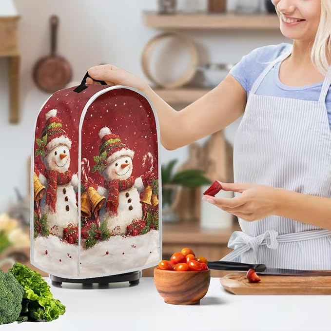 Snowman Blender Cover Dust Cover for Kitchen Cute Food Processor Dust Covers with Handle Easy to Install Protection Covers for Stand Mixer Juice Machine Christmas Decoration