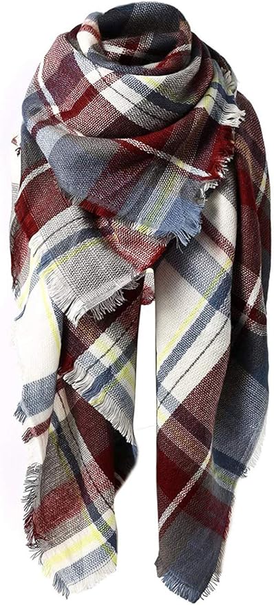 American Trends Women's Cozy Warm Winter Fall Blanket Scarf Stylish Soft Chunky Checked Giant Scarves Shawls
