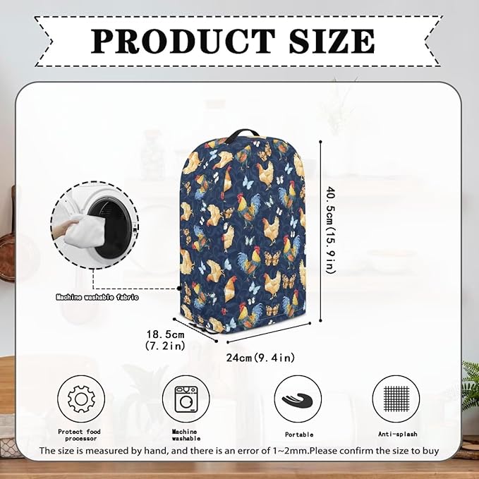 Butterfly Rooster Blender Dust Cover Stand Mixer or Coffee Maker Appliance Covers with Drawstring Anti Fingerprint Polyester Dust Stain Resistant Blender Cover for Home Kitchen
