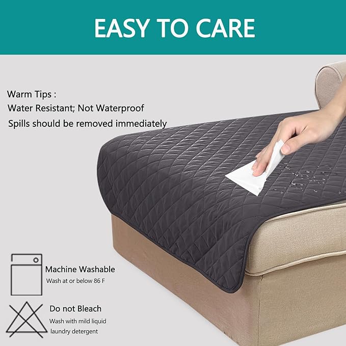 U-NICE HOME Sectional Couch Cover for Dogs Chaise Lounge Reversible Sofa Cover Furniture Protector Cover for Pets with Elastic Adjustable Strap (Chaise Lounge, Dark Grey/Light Grey)