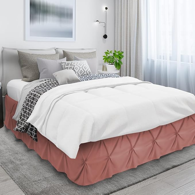 Nestl Pink Clay Bed Skirt Twin Size, Pinch Pleat Twin Bed Skirt, 14" Inch Drop Twin Bedskirt, Hotel Quality Pink Clay Bed Skirts, Premium Microfiber Bedskirt for Twin Bed, Pink Clay Twin Bed Skirt