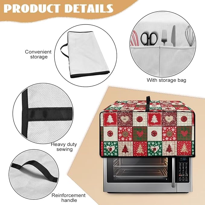 Christmas Holiday Decor Toaster Oven Cover Countertop Convection Oven Cover Smart Microwave Oven Accessories and Decor, M, 16.5 x 20.5 x 10 Inches, Christmas Patchwork Print Red Green