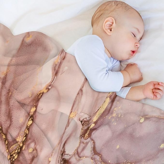 Abstract Marble Blanket, Modern Luxury Baroque Golden Pink Purple Stone Veins Pattern Soft Warm Cozy Plush Flannel Covers for Livingroom Bedroom Couch Chair Camping Travel Home Decor Tapestry 50x60in