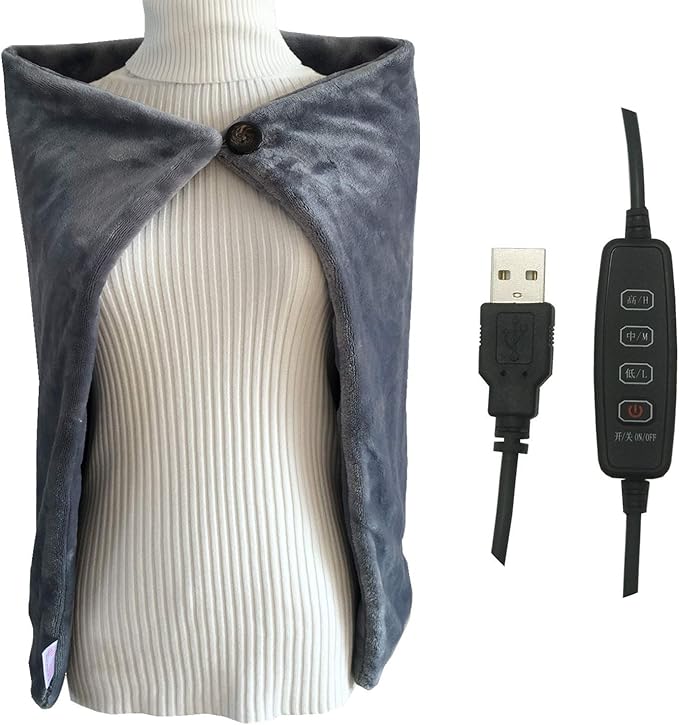 USB Heated Blanket/Shawl/Throws, 35"X23" Flannel Heating Cushion Pad Blanket for All Occasions Including Outdoor - 3 Heat Settings and 3-Hour Auto-Off (Gray)