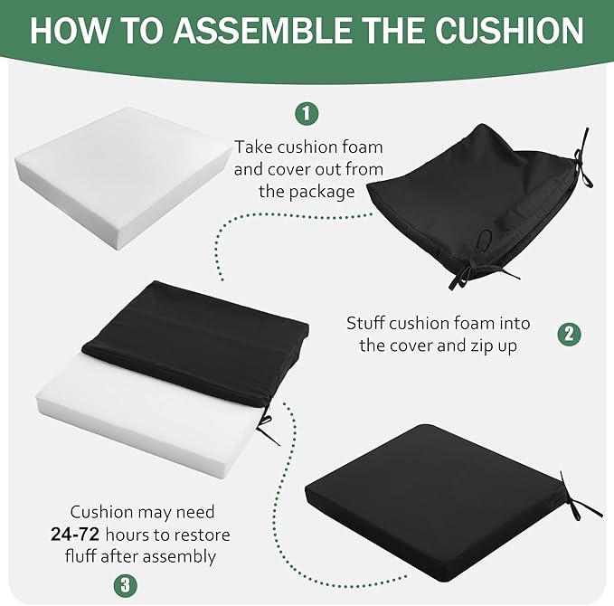 Outdoor Chair Cushions Set of 4: Waterproof & Fade Resistant Seat Cushion for Patio Furniture - 19 x 19 x 2 Inch Chair Pads with Ties and Hidden Zipper - Patio Chair Cushion Replacement, Black