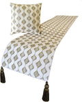 The HomeCentric King/Queen/Twin Beige Decorative Bed Runner King 90"x18" Bed Runner with Two Pillow Cover, Embroidery, Geometric, Beaded Hand Embroidery Bed Scarf on Linen Fabric - Mahsa