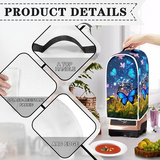 Talayituse Butterfly Flower Print Blender Dust Cover, Fingerprint Protection Cover for Stand Mixer or Coffee Machine, Home Kitchen Appliance Covers for Stain Dust Resistant Supplies