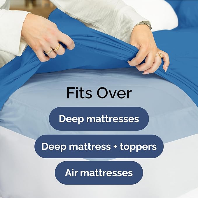 Extra Deep Pocket Queen Sheet Set - 4 Piece Breathable & Cooling Bed Sheets - Hotel Luxury Sheet Set - Soft, Wrinkle Free & Comfy - Easily Fits Extra Deep Mattresses - Deep Pocket Royal Blue Sheets