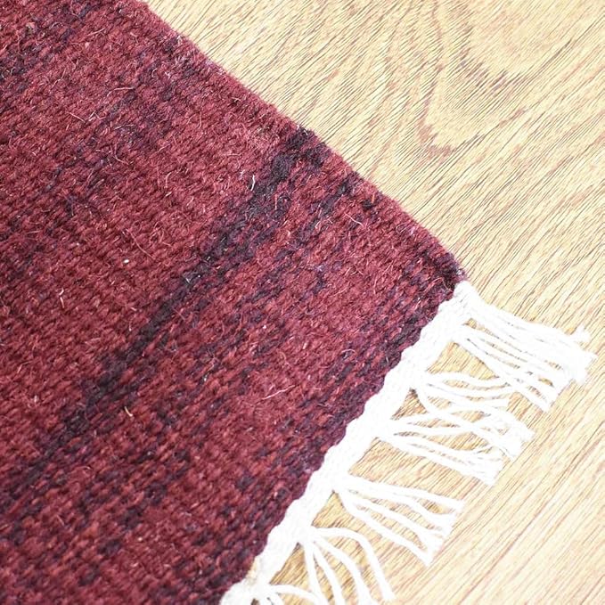 Rugsotic Carpets Hand Woven Flat Weave Kilim Wool 6'x9' Area Rug Solid Dark Red D00111