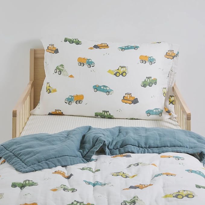 Little Unicorn Toddler Bedding 3-Piece Set | Super Soft & Breathable Muslin Fabric | for Convertible Cribs & Toddler Beds (Work Trucks)