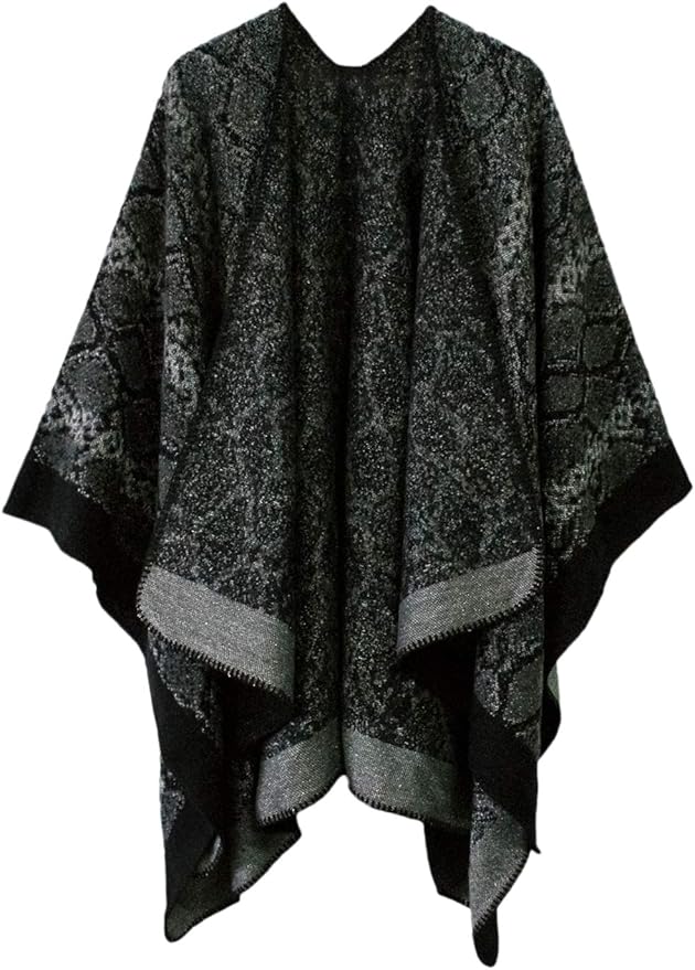 Women's Vintage Pattern Open Front Poncho Cape Shawl Winter Shawl Wraps