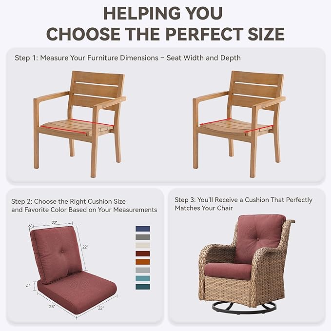 Patio Cushions for Outdoor Furniture - 22" x 25" x 4" UV Resistant Thick Foam Cushions Water Resistant Replacement Cushion for Outdoor Patio Furniture Chair/Sofa/Couch | Red | 3-Pack |
