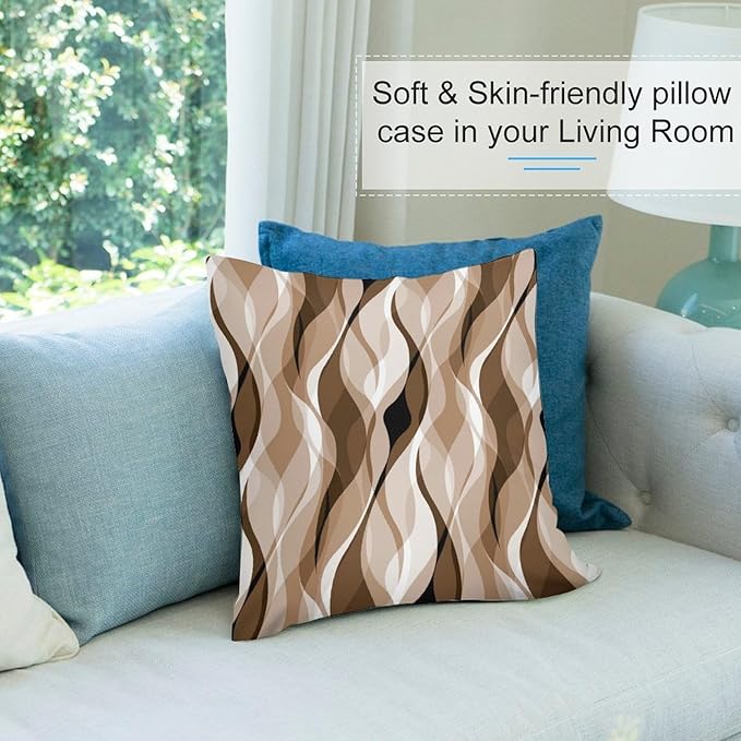 Brown Throw Pillow Covers Modern Abstract Grey and Brown Striped Decorations for Bedroom Living Room Farmhouse Sofa Pillows Bed Couch 20x20 Inch