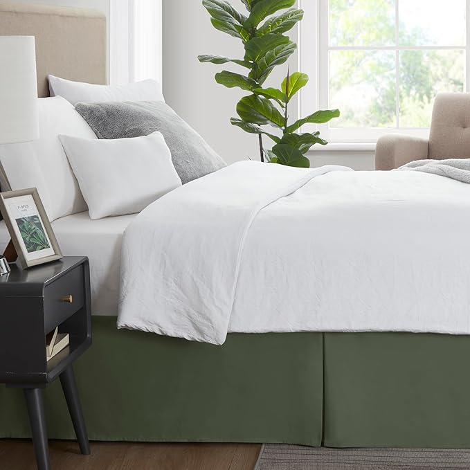 Nestl Olive Green Bed Skirt Cal King Size - Cal King Bed Skirt 14 Inch Drop - Brushed Microfiber Bed Skirts - Hotel Quality Pleated Bed Skirt - Shrinkage & Fade Resistant