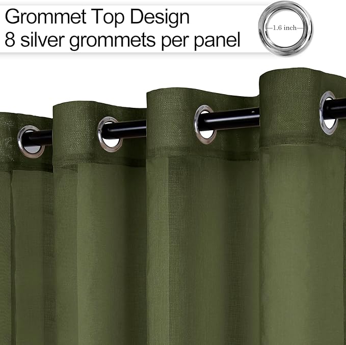XWZO Sheer Curtains 95 Inches Long for Living Room with Tiebacks, Soft & Lightweight Grommet Voile Window Curtains for Bedroom, Kitchen, Basement, Olive Green, Set of 2 Panels, 52 x 95 Inches Long