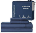 100% Natural Cotton Bed Sheets | 500 TC Single-Ply Sateen Weave Cal King Sheet Set | Breathable & Hypoallergenic Solid 4-Piece Bedding with Deep Pocket Fitted, Flat, Pillowcase | Navy Blue