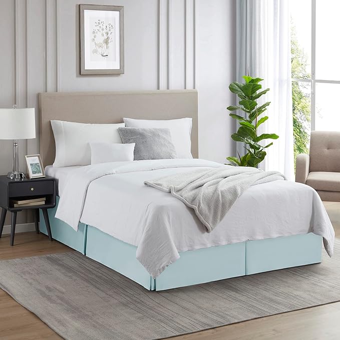 Nestl Light Baby Blue Full XL Bed Skirt - Full XL Size Bed Skirt 14 Inch Drop - Brushed Microfiber Bed Skirts - Hotel Quality Pleated Bed Skirt - Shrinkage & Fade Resistant