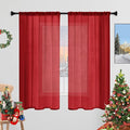 Sheer Curtains 72 Inches Long 2 Panels, Rod Pocket Short Curtain for Kitchen, Bedroom, Cafe Window(Christmas Red 38" W x 72" L)