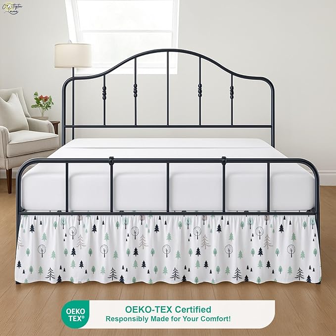 Cottington Lane Ruffled Bed Skirt Twin Size with Split Corner, Brushed Microfiber Hotel Quality Dust Ruffle, 15 Inch Drop Gathered Bedskirt, Soft, Stylish, Shrink & Fade Resistant, Winter Forest
