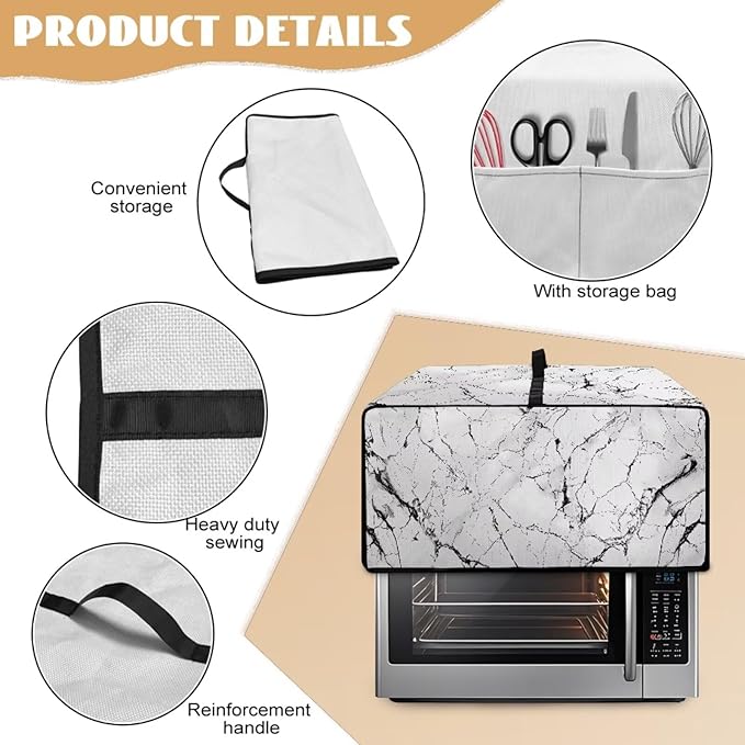 Toaster Oven Dust Cover with Pockets, Stain-resistant Kitchen Electrical Appliance Cover Countertop Ovens Decorations, S, 14.5 x 18.5 x 9 Inches, White Marble Black Crack