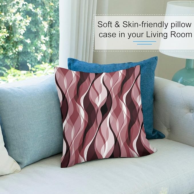 Burgundy Throw Pillow Covers Modern Abstract Ombre Burgundy Striped Decorations for Bedroom Living Room Farmhouse Sofa Pillows Bed Couch 12x12 Inch