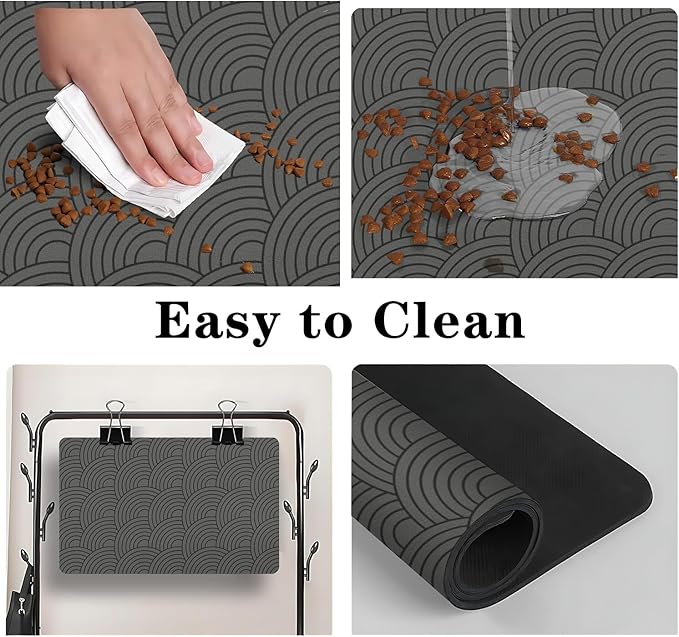Dog Food Mat for Floors, Absorbent and Quick-Drying Pet Cat Food Mat,Anti-Fouling and Easy-to-Clean Pet Feeding Mat,Dog Bowl Mats for Messy Drinking Water Bowls.17 x32inch Boho Style