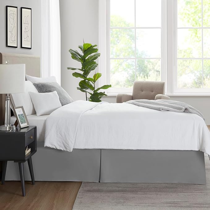 Nestl Grey Blue Bed Skirt Cal King Size - Cal King Bed Skirt 14 Inch Drop - Brushed Microfiber Bed Skirts - Hotel Quality Pleated Bed Skirt - Shrinkage & Fade Resistant