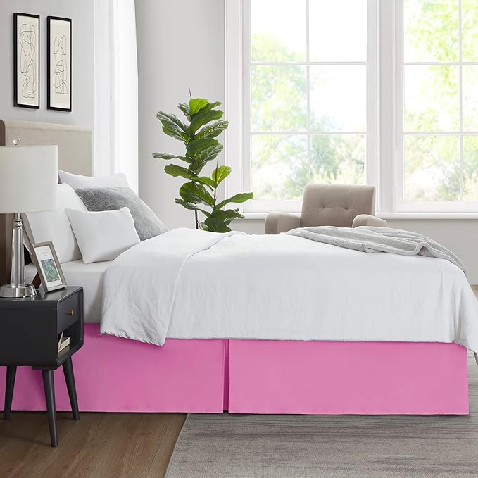 Nestl Light Pink Full XL Bed Skirt - Full XL Size Bed Skirt 14 Inch Drop - Brushed Microfiber Bed Skirts - Hotel Quality Pleated Bed Skirt - Shrinkage & Fade Resistant