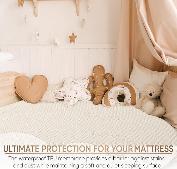 Crib Organic Cotton Percale Mattress Pad Protector – OCS Blended & Oeko-TEX Certified – Waterproof Breathable – Naturally Cool – Soft Natural Comfort