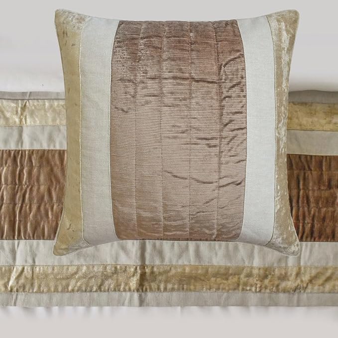 The HomeCentric King/Queen/Twin Beige Luxury King 90"x18" Bed Runner with One Pillow Cover, Velvet & Patchwork Bed Scarf on Velvet Fabric - Luxe Velvet Lines