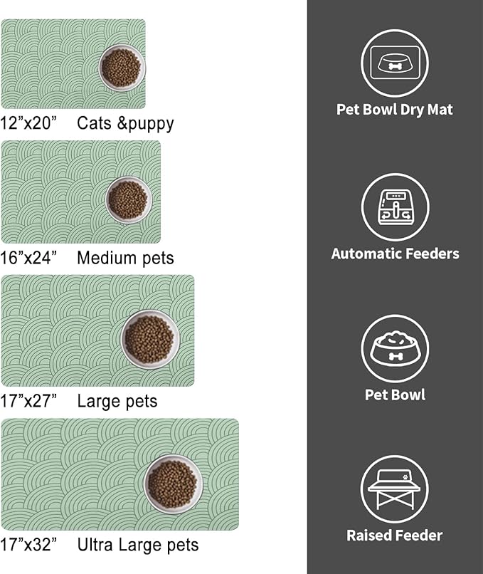 Dog Food Mat for Floors, Absorbent and Quick-Drying Pet Cat Food Mat,Anti-Fouling and Easy-to-Clean Pet Feeding Mat,Dog Bowl Mats for Messy Drinking Water Bowls.16x24inch Boho Style