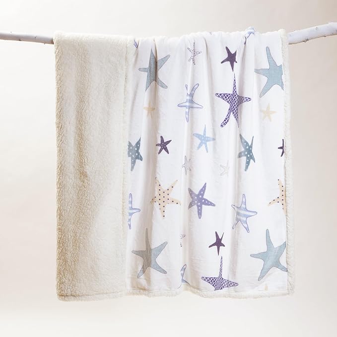 CARSTENS, INC. Ultra Premium Super Soft Plush Sherpa Fleece Oversized Throw Blanket 54" x 68", Starfish Coastal