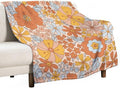 Retro 70s Floral Blanket, Hippie Summer Groovy Flower Power Flower Boho Print Throw Blanket for Couch Sofa Couch Chair 50"x60"