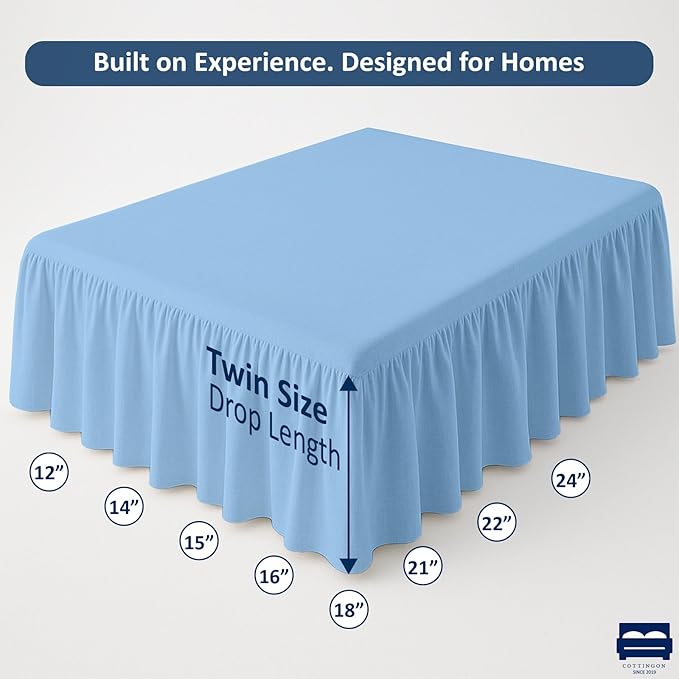 Ruffled Bed Skirt with Split Corners-Dust Ruffle - 18" Drop 100% Microfiber Soft,Sheen & Luxurious Look - Bed Skirts (Light Blue -Twin)