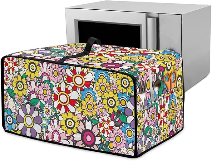 Convection Toaster Oven Dustproof Cover Countertop Air Fryer Toaster Oven Cover with Pockets, Small Appliances Protector, S, 14.5 x 18.5 x 9 Inch, Groovy Hippie Flower