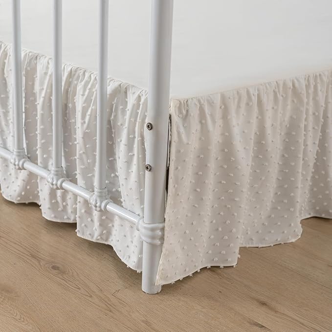 Tufted Dot Bed Skirt King Size Ruffled Bed Skirt with Split Corners, 16 Inch Drop Dust Ruffle Bed Skirts with Platform, Ivory