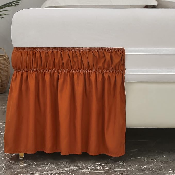 MEILA Wrap Around Bed Skirt Three Fabric Sides Elastic Dust Ruffled 14 Inch Tailored Drop,Easy to Install Fade Resistant-Caramel, Queen/King