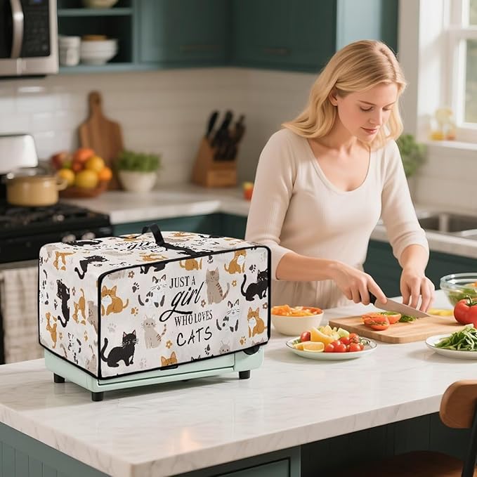 Waterproof Microwave Oven Grill Cover Protector Cartoon Cats Paw Print Foldable Microwave Oven Dust Cover with Storage Bags Just A Girl Print Case Protections for Toaster Oven, L