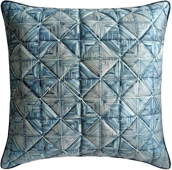 The HomeCentric King/Queen/Twin Blue Decorative CA King 86"x18" Bed Runner with 2 Pillow Cover, Indigo, Printed & Quilted Bed Scarf on Suede Fabric - Indigo Centric