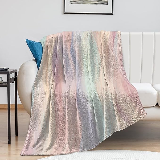 Fashion Gradient Blanket, Modern Abstract Art Colorful Pink Painting Strokes Pattern Soft Warm Cozy Plush Flannel Covers for Livingroom Bedroom Couch Chair Camping Travel Home Decor Tapestry 60x80in